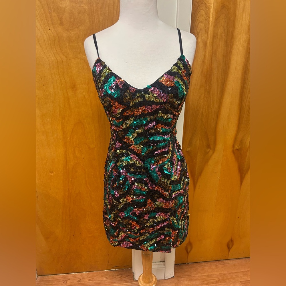 French Connection Multi Colored Sequin Mini Dress… - image 1